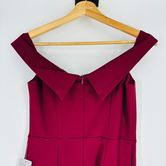 Lulus Classic Glam Off-The-Shoulder Burgundy Back Zip Stretch Mini Dress Size S - Picture 4 of 9